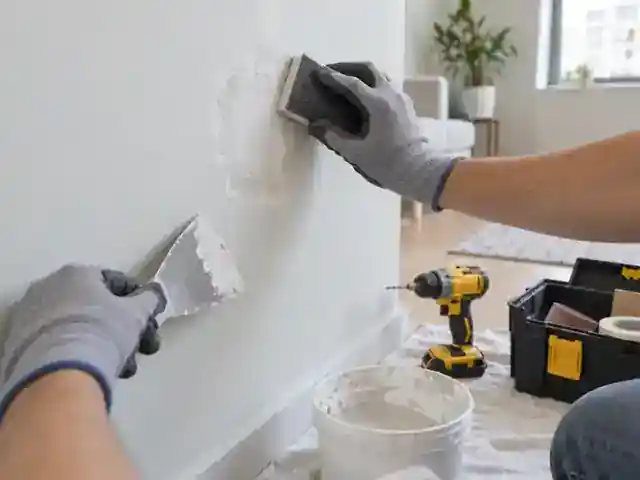 Handyman patching drywall in a Metro Detroit rental